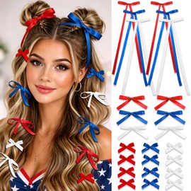 SAWINDA 24Pcs Mini Hair Bows Clips Cute Long Tails Hair Ribbons Accessories Silk Satin Small Alligator Claw Clips for Girls Sweet Bowknot Hair Clips for Women Teens Girls (Red+Blue+White)