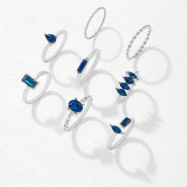 XUN Zhe Boho Cubic Zirconia Stackable Rings for Women Dainty Crystal Knuckle Ring Set 8Pcs Vintage Gold Silver Statement Wedding Engagement Rings Pack (Blue Silver)