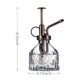 Aebor Glass Plant Mister Spray Bottle, 6.5" Green Glass Water Spray Bottle with Gold Top Pump Small Watering Can, Small Plant Sprayer Mister for Indoor Outdoor House Plant (Gray+Bronze D)