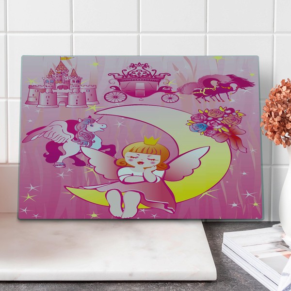 Ambesonne Pink Cutting Board, Girl with Wings Sitting on the
