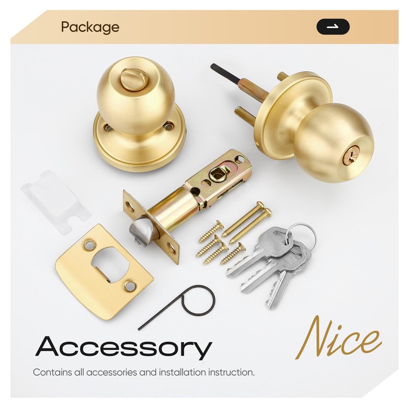 Leydebong 10 Pack Keyed Alike Door Knobs, Gold Door Knobs
