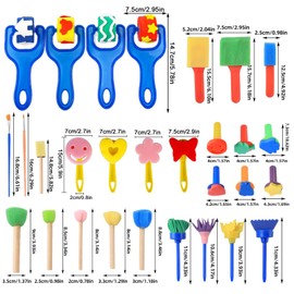 Raxfekro 30 Pieces Sponge Brush Set Children, Painting Utensils, Sponge Brush, Children's Early Education Painting Tools Set, DIY Hand Painting Tools
