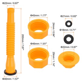 sourcing map 6set Gas Can Spout Replacement, Gas Can Nozzle Flexible Pour Nozzle w Fine/Coarse Thread Cap, Spout Sealing Cap, Gas Can Vent Cap-A/B, Drill Bit for Most 1/2/5/10 Gal Can, Yellow