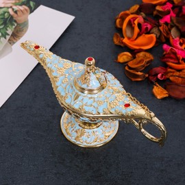 Gusnilo Vintage Aladdin Magic Lamp Genie Collector's Edition/Wedding Table Decoration,Collectable Rare Classic Arabian Props Aladdin Pot & Delicate Gift for Party/Birthday(Golden Lake Blue)