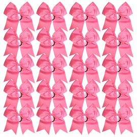Cheerleader Bows 8 Inch 20 pcs Ponytail Holder Cheerleading Bows Hair Tie (Hot Pink)