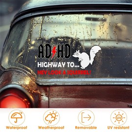 ADHD Highway to Hey Look A Squirrel Bumper Sticker - Funny Decals for Auto, Cars, Trucks, Windows, Laptops - Transparent Waterproof Vinyl