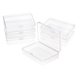 ISKYBOB 6 Packs Rectangle Small Clear Plastic Storage Containers Box Case with Hinged Lid Crafts Organizer for Crayon, Bobby Pin, Beads (4.5 x 3.4in)