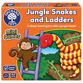 Orchard Toys Jungle Snakes and Ladders Mini Game, Small and Compact, Travel Game, Perfect for Children Age 4-7, Travel Game, Ideal Stocking Filler