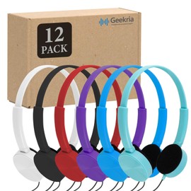 GEEKRIA 12 Pack Wired Headphones for Classroom, Adjustable On-Ear Headphones, Kids Children Headset for Schools, Student, Libraries, Computer Lab, Testing Centers, Bulk Pack (Circle Earcups)