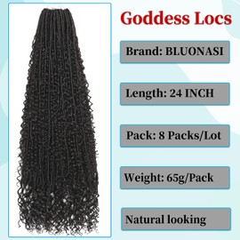 Boho Faux Locs Crochet Hair 30 Inch Goddess Locs 8 Packs Boho Soft Locs Crochet Hair with Curly Ends Pre-looped Long Bohemian River for Black Women (4#, 24 Inch (Pack of 8))