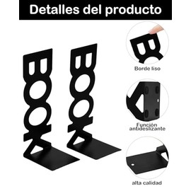 1 Par Porta Libros, Sujetador De Libros De Metal Negro, 208 x 75 Mm, Ideal para Organizar Libros En Casa, Oficina o Biblioteca, Diseño Elegante y Duradero (Negro)