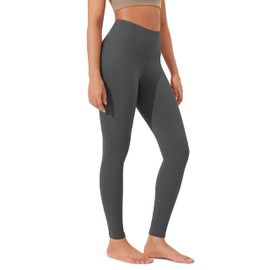 ODODOS Women's High Waisted Workout Leggings 28" Full Length Tummy Control Buttery Soft Athletic Gym Workout Yoga Pants, Charcoal, Small