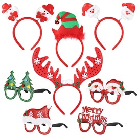 Christmas Headbands, Santa Reindeer Elf Designs and 4 Pcs Christmas Party Funny Glasses Frames
