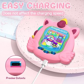 BEARDDO Silicone Case Compatible with Tamagotchi Uni Case, Cute Cartoon Pink Virtual Pet Game Machine Protector Cover for Tamagotchi Uni Accessories with Ring Lanyard (Pink)