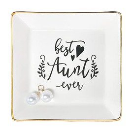 Aunt Gifts Best Aunt Ever Birthday Gift for Women Auntie from Niece and Nephew Mothers Day Christmas Jewelry Dish Ceramic Trinket Trays Ring Holder Bathroom Decor