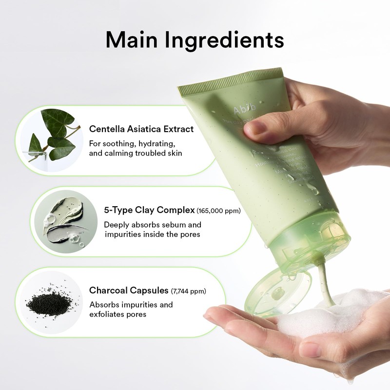 Abib Pore Clay Pack Cleanser Heartleaf Charcoal Foam, 4.05 fl