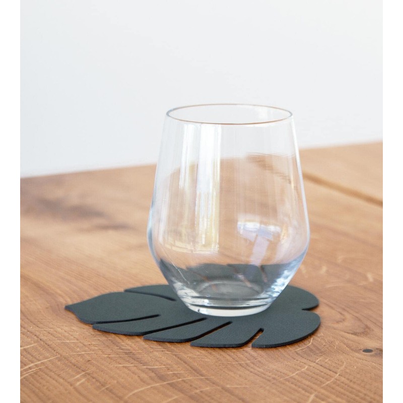 Lind DNA Monstera 989965 Glass Coaster Recycled Leather Nupo Dark