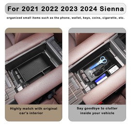 HGWEI Center Console Organizer Tray Compatible with 2021-2024 Toyota Sienna Accessories, Sienna LE Limited Platinum SE XLE XSE Coin Container Armrest Secondary Storage Box, Black