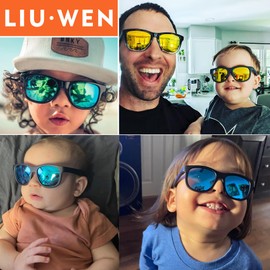 LIU·WEN Cute Polarized Baby Sunglasses with Strap - Flexible Frame for Toddler Newborn Infant 0-24 Months(White/Purple Mirrored+Green/Green Mirrored)