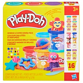 Play-Doh Sparkle and Scents Variety Pack of 16 Cans of Modeling Compound and 4 Tools, Arts and Crafts Toy for Kids 3 and Up, Non-Toxic