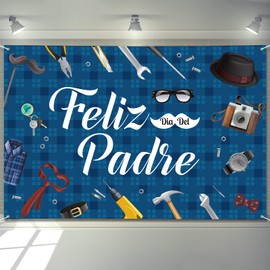 Arosche Large Fathers Day Banner Decorations 72" x 48" Feliz Día Del Padre Backdrop Spanish Tie Tool Party Supplies Gifts Photography Background for Indoor Outdoor Garden,Yard,Home Decor