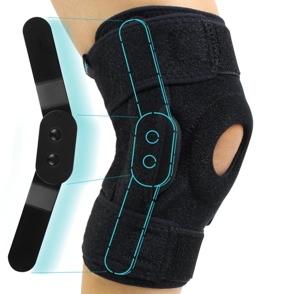 Vive Hinged Knee Brace (2 Pack) - Open Patella Support Wrap for Women, Men - Compression for ACL, MCL, Torn Meniscus Ligament, Tendonitis - For Running, Athletic Tear, Arthritis Joint - Adjustable