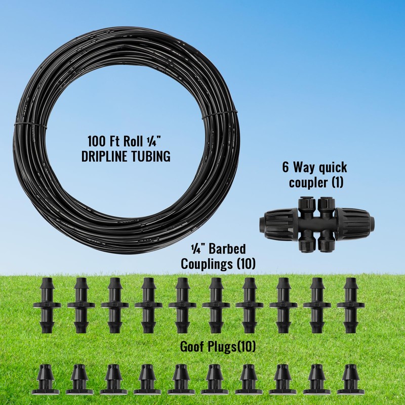 MIXC 1/4" Irrigation Dripline Tubing (100 Ft Roll) with 6"