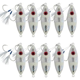 OCEAN CAT 10 Pcs Slow Pitch Jig Flat Fall Saltwater Fishing Lures Sinking Lead Metal Flat Jigging Baits with Hook for Saltwater Fishing