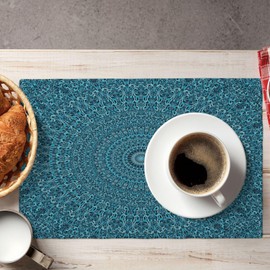 XALOGEER Mandala Placemats Set of 4 Turquoise Teal Blue Boho Ethnic Abstract Art Meditation Linen Place Mat Washable Double Layer Table Mats for Kitchen Dining Decoration 12x18 Inch