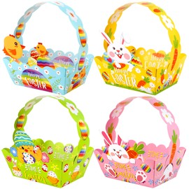 LIHAO Pack of 12 Easter Baskets Craft Idea Easter Nests for Filling Basket Easter Craft Set Paper with Easter Bunnies DIY Easter Nest Gift Baskets