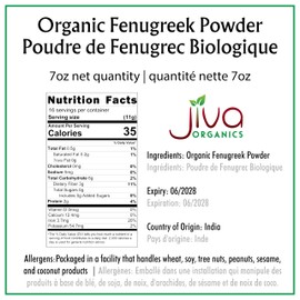 Jiva Organics Organic Fenugreek Powder 7oz Bag - Gluten Free, Non-GMO, Methi Powder, Pure, Raw & Natural - Great As A Spice Or Even For Hair Growth - Product of India