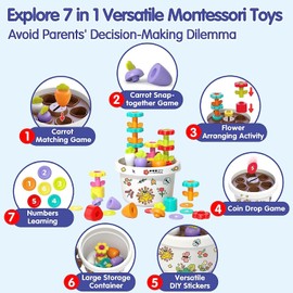 Montessori Toys for 1 + Year Old Girls Birthday Gifts, 7 in 1 Shape Sorting Sensory Toys for Babies, 1st Birthday Baby Gifts for 1-2 Year Olds Toddler, Educational Learning Present Fine Motor Skills
