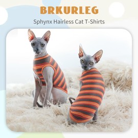 BRKURLEG Sphynx Hairless Cats Shirt Puppy Clothes Soft Cotton T-Shirts Cute Cats Pajamas Cat Stripes Vest Pet Clothes, Round Collar Vest Kitten Shirts(Red Stripes, S)
