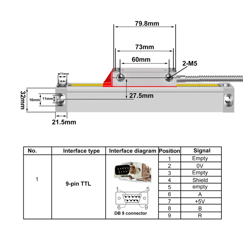 Optical Linear Scale Encoder 5um 170mm (6") Travel Length for