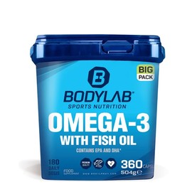 Bodylab24 Big Pack Omega-3 Capsules 360 Pieces with 360 mg Eicosapentaenoic Acid (EPA) and 240 mg Docosahexaenoic Acid (DHA), with Valuable Fatty Acids as Triglycerides to Enrich the Daily Diet