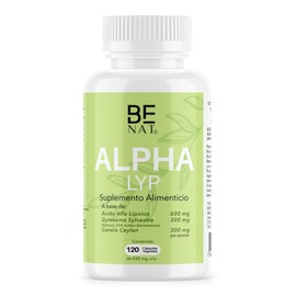 BENAT | ACIDO ALFA LIPOICO | 600mg por porción | 120 cápsulas Veganas | Adiconadas con extractos Herbales de Gymnema, Canela y Té verde, Vitaminas del complejo B y Cromo | Ingredientes 100% Naturales | ALPHA LYP | Suplemento Alimenticio Premium Antioxida