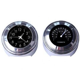 MASO 2pcs 7/8 Inch Motorcycle Handlebar Clock and Thermometer Universal Waterproof Motorcycle Handlebar Clock (Black)