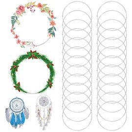 24 anelli in metallo per fai da te, 20 cm, in argento, per acchiappasogni, anelli di filo per fai da te, anelli decorativi da appendere, anelli macramè, anelli fai da te in metallo per floristica