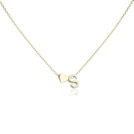 Women's Gold Heart-Shaped Letter Necklace, Gold-Plated Heart-Shaped Letter Necklace Gold Heart Initial Necklace Birthday Gift Valentine's Day Present for Women Girls (S)