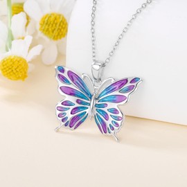 LONAGO Butterfly Necklaces for Women 925 Sterling Silver Purple Butterfly Pendant Jewelry for Mother's Day Birthday Gifts