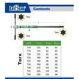 LABEAR - 6pcs Torx Star T- handle torx wrench set, T handle torx set, w/Speed Sleeves for Fast Spinning Action, Sliding Top Handle for “T” or “L” Shape, Long Shafts, Storage Rack, Auto, Bicycle, Moto