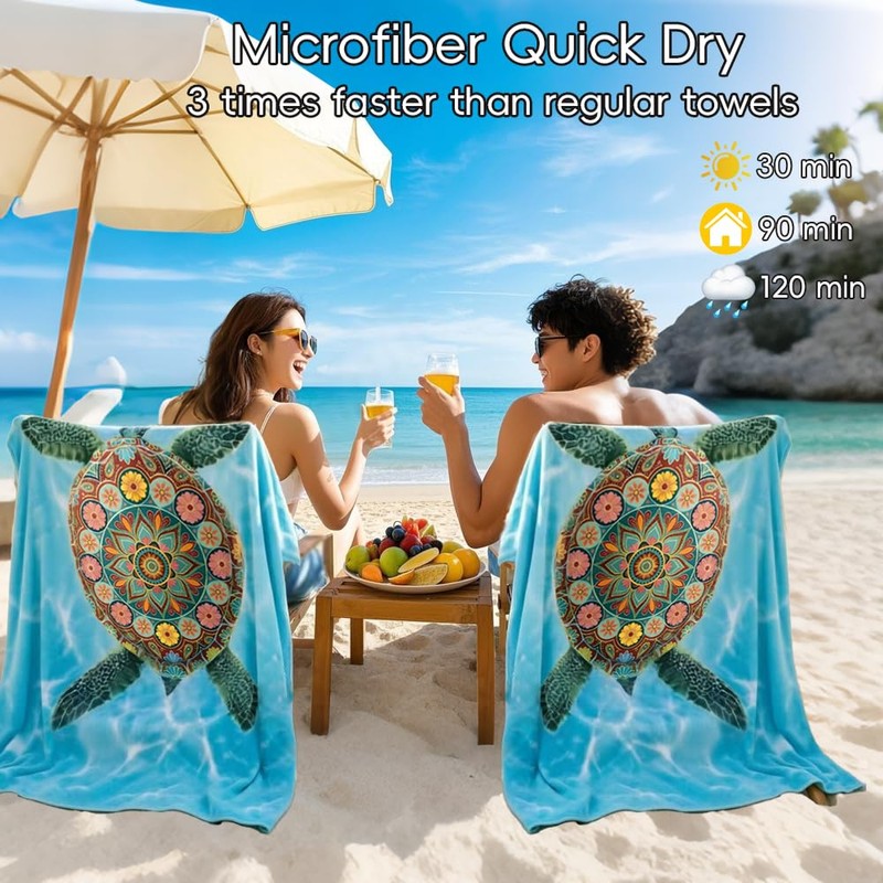 Turtle Beach Towel Soft Microfiber Large Boho Towel for Adults