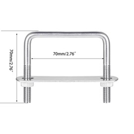 TA-VIGOR 3 Sets M8 Square U Bolts, 70mm Inner Width 70mm Length 304 Stainless Steel U Bolts with Nut, Plate for Attaching Pipe, Conduit, Cable, Tube, Brackets, Boat and Trailer
