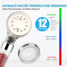 FASTRAS LED Shower Head with Handheld, Shower Head High Pressure Shower Head with Hose, Holder & PTFE Tape etc, 3 Water Temperature-Controlled Water Saving Filtered Shower Head for Dry Hair& Skin