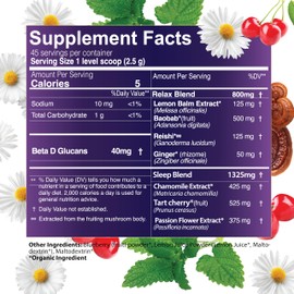 One Farm by WAAYB Dream Tea Sleep Powder - with USDA Organic Reishi, Tart Cherry, Chamomile, Lemon Balm, and Passionflower - 45 Servings in a Resealable Glass Jar - Soothing Chamomile Flavor