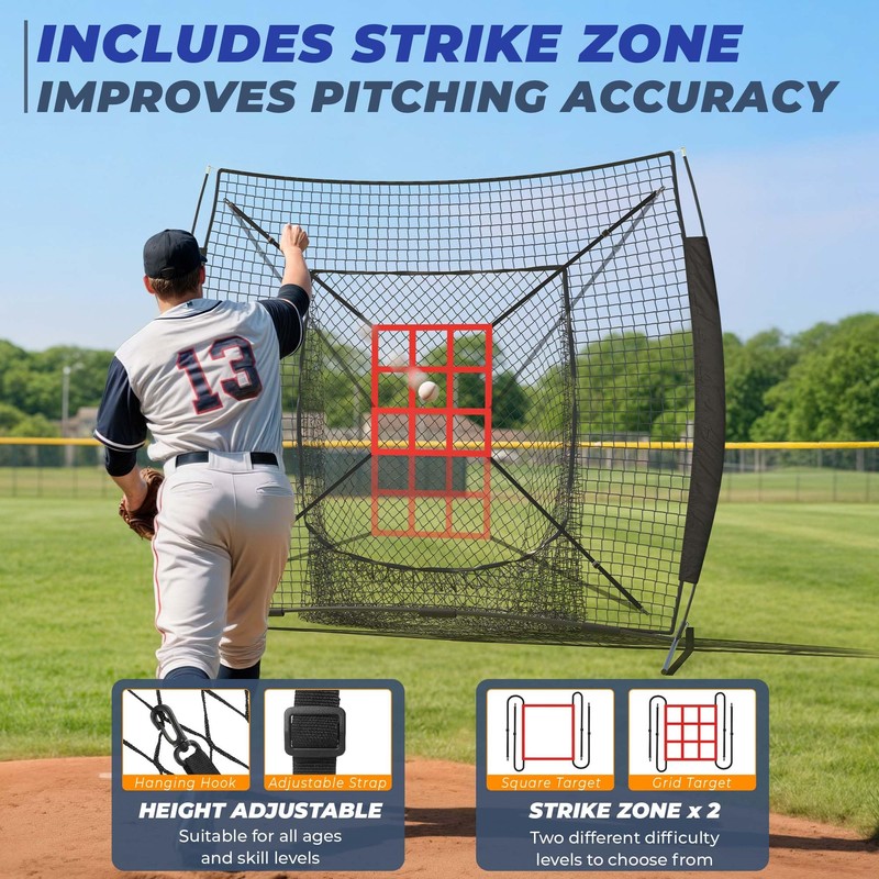 Sturdum 7 x 7 ft Baseball Net with Batting Tee,