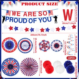 We Are So Proud of You Patriotic Soldier Banner Military Going Away Party Decorations Red White Blue Paper Fans Star Streamer Pom Poms Hanging Swirls for Veterans Day Presidents Day Independence Day