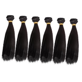Beavorty 6pcs Straight Doll Hair Extensions Black Synthetic Wigs for DIY Craft Doll Rerooting Tool Soft Lightweight Hair Wefts and Styling