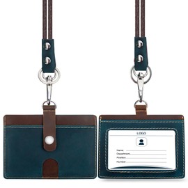 boshiho ID Card Holder, Horizontal, Genuine Leather, Name Holder, 3 Cards, Two-sided, Card Case, Commuter Pass/Neck Strap, Includes Key Ring, Employee ID Card Case, Women's, Men's, Stylish, Bi-Color,