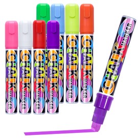 Colorful 10mm Jumbo Chalk Window Markers for Car Glass Washable - 8 Vibrant Erasable Colors Liquid Chalk Markers - Ideal for Car Decoration, Auto Glass, Posters and Business for Creative Creations